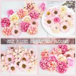 34 stuks om te knutselen, roze kleine bloemkoppen, 4 ~ 7 cm, mini , bloemhoofdjes, decoratie, zijden bloemen, , bloemendecoratie, rozen, hortensia's voor