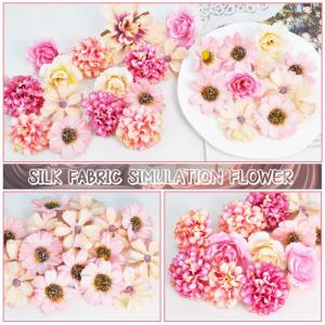 34 stuks om te knutselen, roze kleine bloemkoppen, 4 ~ 7 cm, mini , bloemhoofdjes, decoratie, zijden bloemen, , bloemendecoratie, rozen, hortensia's voor