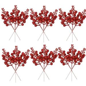 18 stuks kunstbessentakken, glitter, decoratie, Kerstmis, hulst, bessen, kunstbessen, voor kerstboom, decoratie, doe-het-zelf krans, slinger