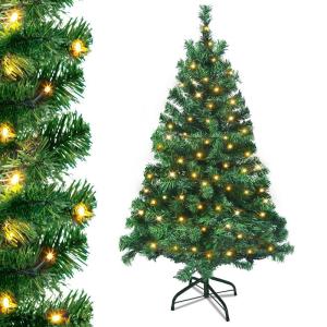 120cm PVC Kunstkerstboom Kerstboom met LED, met metalen standaard, voor Kerstdecoratie, Groen