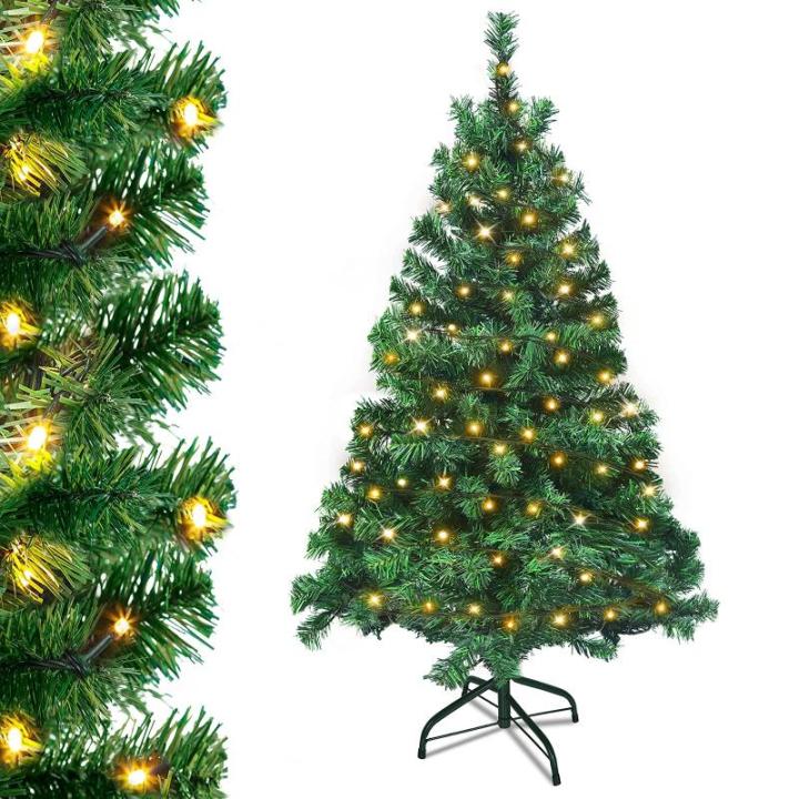 120cm PVC Kunstkerstboom Kerstboom met LED, met metalen standaard, voor Kerstdecoratie, Groen