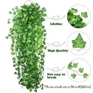 Ivy Kunstslinger, klimopslinger, 12 stuks, 84 ft nepklimop, planten, kunstplant, hangplant, kunst, klimop, decoratie, voor tuin, bruiloft, balkon, feest, wanddecoratie, esthetische