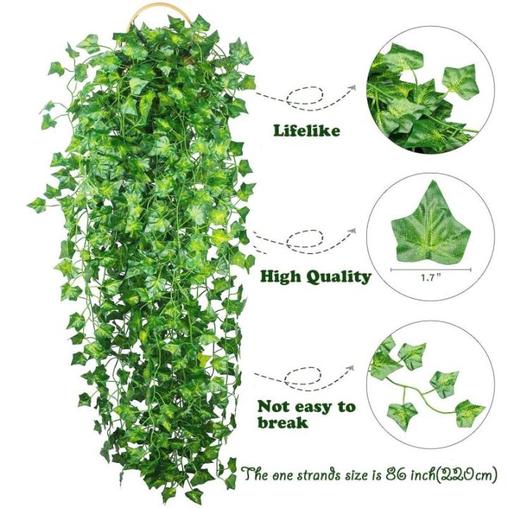 Ivy Kunstslinger, klimopslinger, 12 stuks, 84 ft nepklimop, planten, kunstplant, hangplant, kunst, klimop, decoratie, voor tuin, bruiloft, balkon, feest, wanddecoratie, esthetische