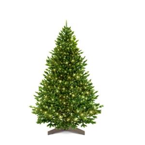 Kunstkerstboom [100% spuitgiet] - natuurgetrouwe dennenboom met stabiele punt | Premium Nordmann spar incl. FSC-gecertificeerde houten standaard en scheurbestendige tas (met verlic