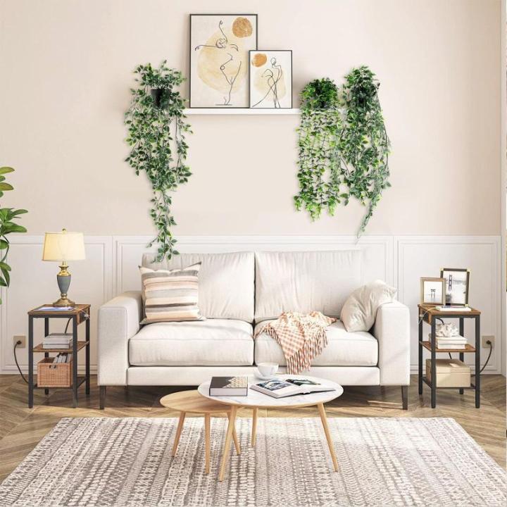 Kunstplant 3 stuks, , hangend met potten, , wijnstok, decoratie, woonkamer, hangend, plastic planten voor binnen en buiten, tuindecoratie (groen)