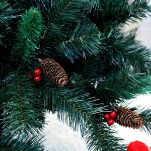 Luvi-naalden Kunstkerstboom, 150 cm, inklapbaar, met dennenappels en hulst, 371 takpunten, inclusief metalen standaard, snel op te bouwen