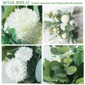 55 stuks kunsttakken en , witte bloemen, bladeren, kunstdecoratie, , boeket, eucalyptus, hortensia's voor doe-het-zelf boeket, bruidsboeket, bruiloft (55, wit)