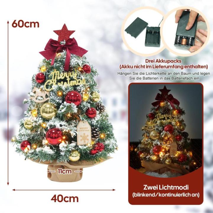Mini-kerstboom, kleine kerstboom met verlichting, led-tafel, kerstboom, klein, kunstmatig versierd, voor kerstdecoratie (60 cm, rood met goud)