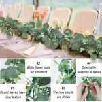 2 stuks eucalyptus slinger, kunstslinger, plant 1,8 m, hangende groene bladeren, decoratie met witte bloemen, zilveren dollar, eucalyptusranken, voor achtergrond, bruiloft, boog, g