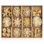 Strohsterne Christbaumschmuck 46-teiliges,Weihnachtsbaumschmuck Stroh mit Natürlichen Akzenten,Handgemacht Weihnachtsbaum Deko aus Stroh mit Schöner Box,Dekoration für Weihnacht