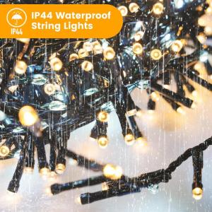 Led-clusterlichtsnoer, werkt op stroom, decoratie voor binnen en buiten, tuin, kerstboom, bruiloft (warm wit continu licht, vloeiend, 500 leds)