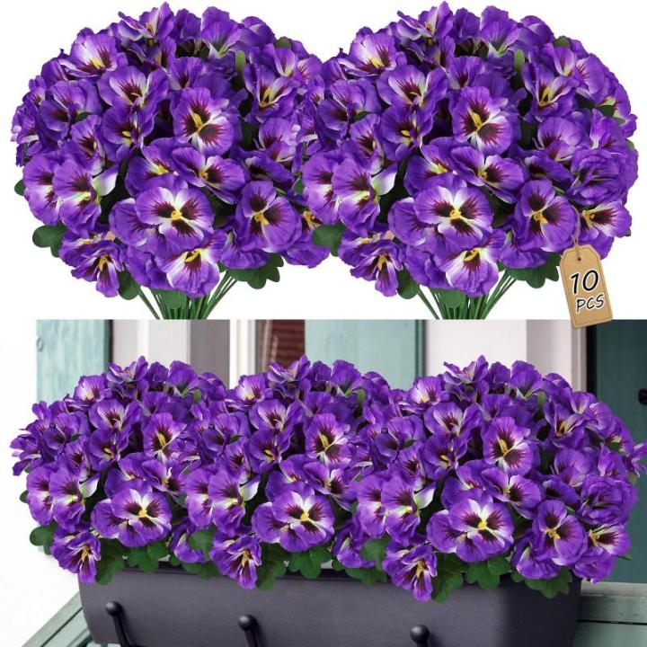 10 bundels kunstbloemen zoals echt balkon, kunstbloemen, buiten, uv-bestendig, weerbestendig, kunstbalkonplanten, balkonbloemen voor huis, vensterbank, bruiloft, decoratie (paars)