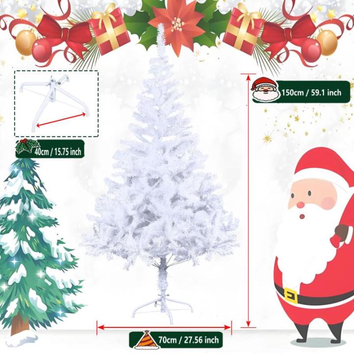 Kunstkerstboom, 150 cm, wit, pvc, kerstdecoratie, snel opgebouwd, klapsysteem, moeilijk ontvlambaar voor thuis, kantoor, winkel, incl. metalen standaard