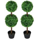 , set van 2 buxusboom, 90 cm kunstplant met dubbele bal, uv-bestendige kamerplant, kunstboom, plantendecoratie voor binnen en buiten, groen