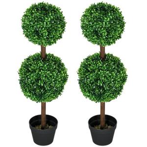 , set van 2 buxusboom, 90 cm kunstplant met dubbele bal, uv-bestendige kamerplant, kunstboom, plantendecoratie voor binnen en buiten, groen