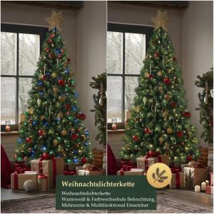 Nordmann Kunstkerstboom 2,1 m met verlichting, met warmwitte en RGB-ledlichtjes, 9 modi en afstandsbediening, pvc-kerstboom