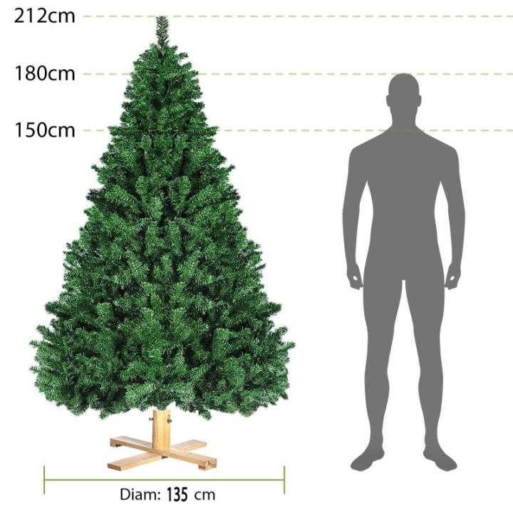 Kerstboom 210 cm (Ø ca. 135 cm), kunstkerstboom groene dennenboom met 1346 takken, 7 FT kerstboom met houten standaard klapsysteem, verwijderbaar inklapbaar en moeilijk ontvlambaa