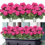 , 3 bundels voor buiten en binnen, namaak-geranium, zijden bloemen, decoratie, kunst-uv-bestendig, geraniumstruik voor hangende tuin, veranda, raam, box, decoratie, rozerood