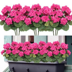 , 3 bundels voor buiten en binnen, namaak-geranium, zijden bloemen, decoratie, kunst-uv-bestendig, geraniumstruik voor hangende tuin, veranda, raam, box, decoratie, rozerood