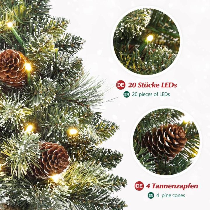 Mini-kerstboom met verlichting, led en witte sneeuw, 40 cm dennenboom met sterboompiek en echte dennenappels, voor kerstdecoratie, advent