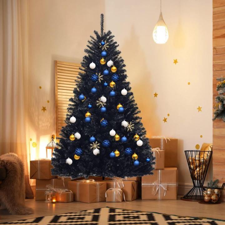 Kunstkerstboom, 180 cm, zwart, kerstboom met 1036 takpunten en metalen standaard, dennenboom voor thuis, kantoor, school, winkels