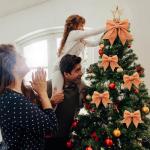 1 + 4 stuks roségouden strikken kerstkerstboomstrikken, glitter kerstboomversiering voor familiefeesten, feestdecoratie voor Kerstmis, vakantie, bruiloft, feesten (2 maat)