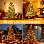Lichtsnoer kerstboom met ring en topper ster, 400 leds, kerstverlichting, warmwit, 2 m x 16 strengen, 8 modi, waterdichte kerstverlichting, binnen en buiten, voor Kerstmis