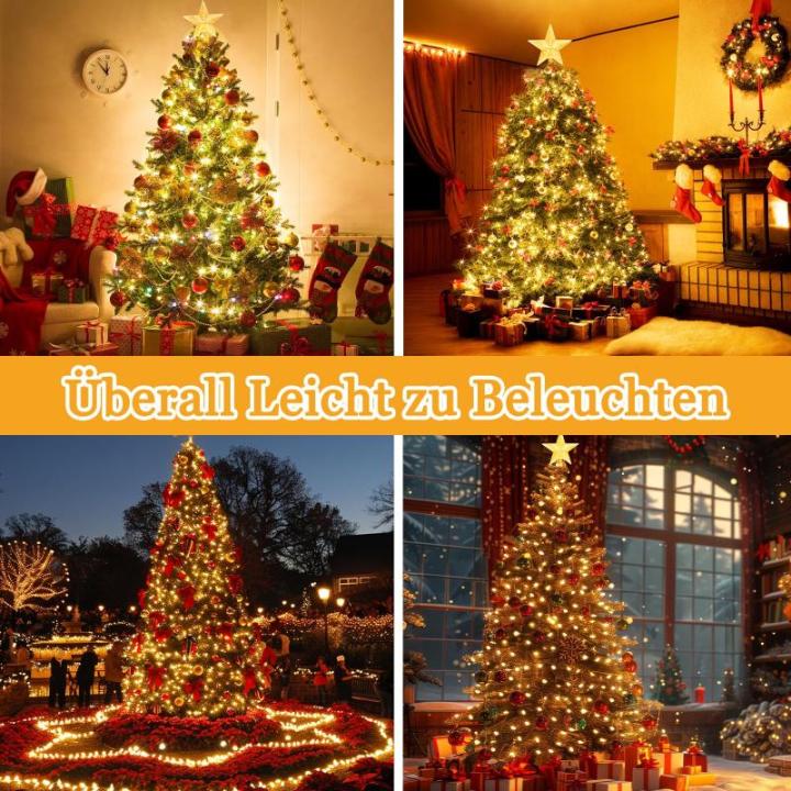 Lichtsnoer kerstboom met ring en topper ster, 400 leds, kerstverlichting, warmwit, 2 m x 16 strengen, 8 modi, waterdichte kerstverlichting, binnen en buiten, voor Kerstmis