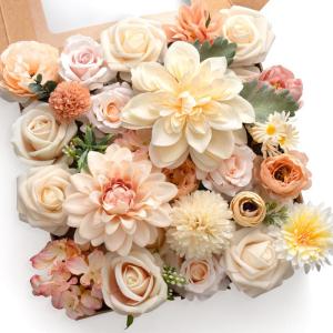Verschiedene Kunstblumen aus Seide, Gemischte Falsch Blumen Rosen Pfingstrosen Dahlie mit Stiel für DIY Basteln Hochzeitssträuße Tafelaufsätze Kuchenblumen Arrangements Party H