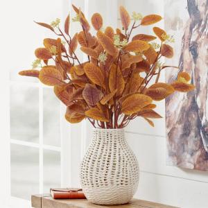 Künstliche Herbst-Eukalyptus-Stiele, künstliche Herbstblätter, grüne Pflanzenzweige mit weißen Samen, gelbem Silber, Dollar-Laub für Hochzeit, Blumenarrangement, Party, Herbs
