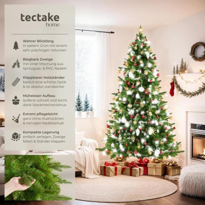 Künstlicher Weihnachtsbaum, naturgetreuer Tannenbaum künstlich mit Spritzguss- und PVC-Nadeln, biegbare Tannenzweige, pflegeleicht, Weihnachtsbaum künstlich als Weihnachtsdeko -