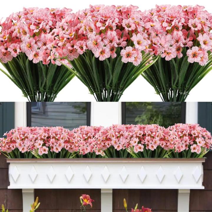 12Pcs Outdoor Nep Planten UV Bestand Outdoor Planten Plastic Faux Bloemen Planten Bulk Voor Indoor Outdoor Opknoping Planter Tuin Venster Doos Thuis Bruiloft Decor