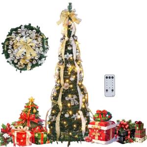 6/7 Fuß großer, in 1 Minute aufklappbarer Weihnachtsbaum mit Licht, zusammenklappbarer Weihnachtsbaum, Arbol De Navidad Plegable, komplett dekorierter, vorbeleuchteter 6/7 Fuß g