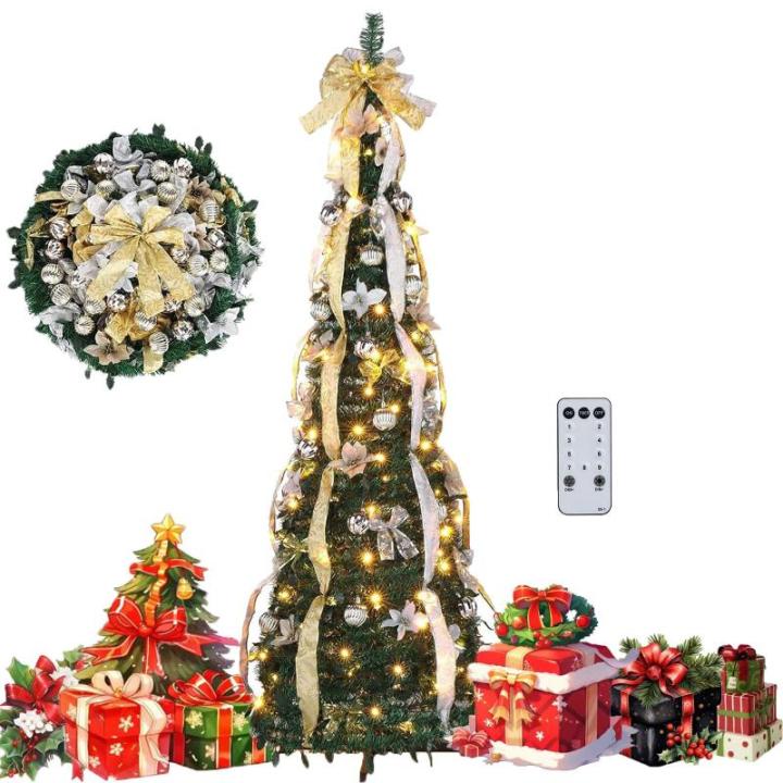 6/7 Fuß großer, in 1 Minute aufklappbarer Weihnachtsbaum mit Licht, zusammenklappbarer Weihnachtsbaum, Arbol De Navidad Plegable, komplett dekorierter, vorbeleuchteter 6/7 Fuß g