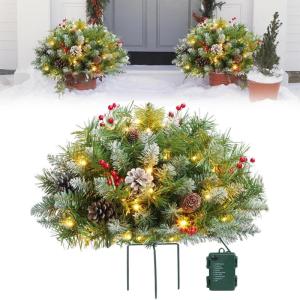 Prelit Planter Bushes Christmas, Prelit Pot Fillers, Pre-Lit Artificial Christmas Tree Feel Real Urn Filler, Holiday Planter, Faux Holiday Planter Filler with Lights, Tree Urn Fill