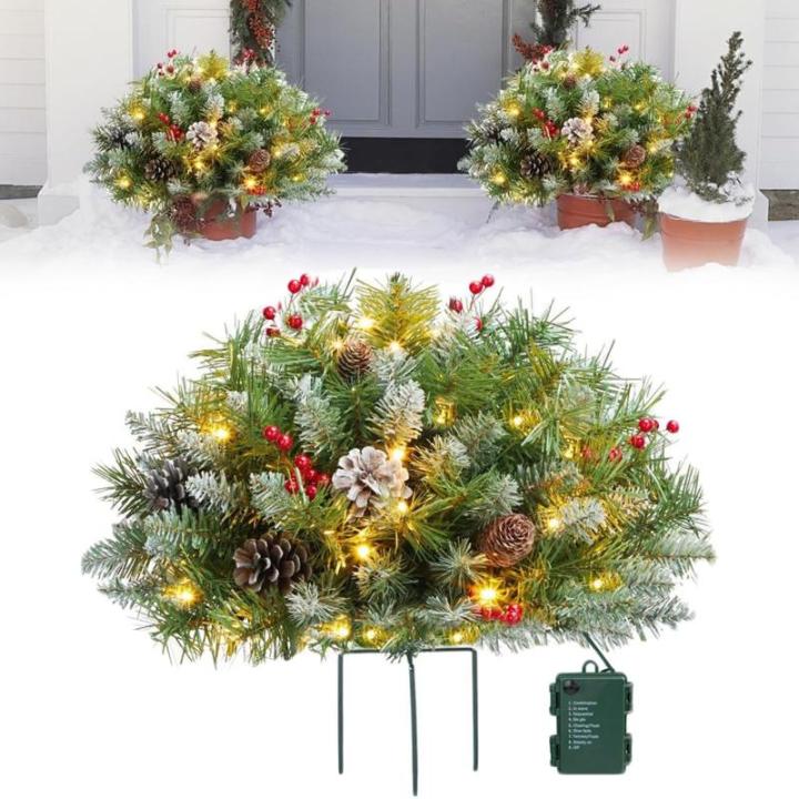 Prelit Planter Bushes Christmas, Prelit Pot Fillers, Pre-Lit Artificial Christmas Tree Feel Real Urn Filler, Holiday Planter, Faux Holiday Planter Filler with Lights, Tree Urn Fill