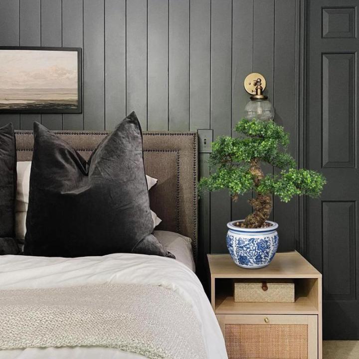Kunstbonsai Natuurgetrouwe kunstplant als echte kunstmatige bonsaiboom met keramische pot voor badkamer, kantoor, vensterbank, decoratie, hoogte 43 cm