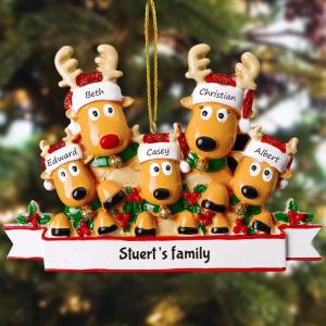 Gepersonaliseerde kersthangers met 2/3/4/5/6/7/8 familienamen - 2023 kunsthars kerstboomversiering gepersonaliseerde familie, partners en vrienden 5