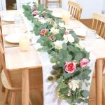Künstliche Eukalyptus-Blumengirlande mit weiß-rosa Rosen, künstliche Pflanzen, Seide, Blumen, grüne Girlande, Kunstschleierkraut, Efeu-Ranken für Hochzeitsdekoration, Zuhause,