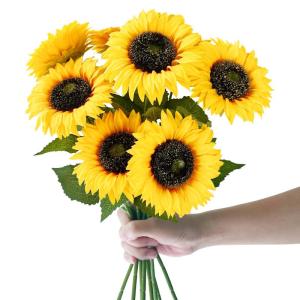 Kunstzonnebloemen, decoratie, 40 cm, enkele steel, kunstzonnebloemen, herfst, zijdebloemen, herfstbloemen, kunstbloemen, zonnebloem voor tafeldecoratie, bruiloft, woonkamer, 8 stuk