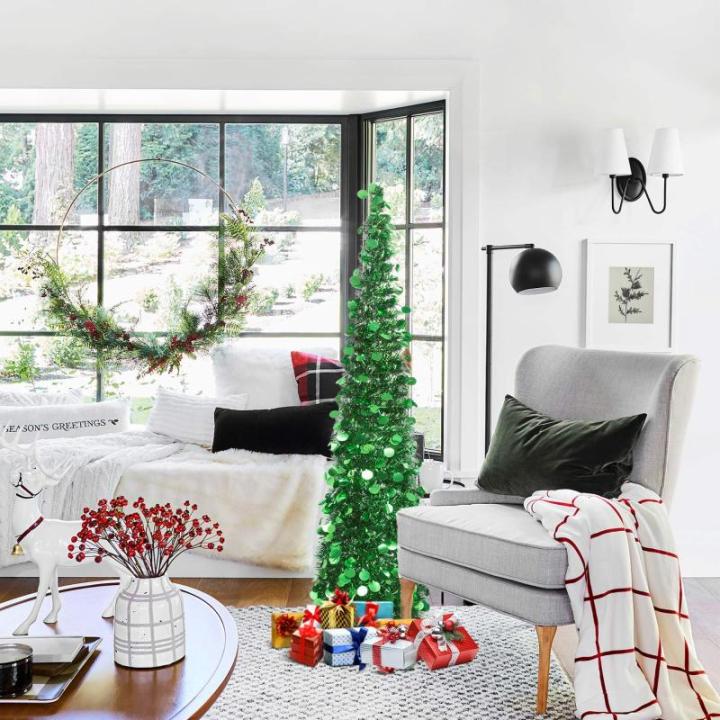Kunstkerstboom met standaard, 150 cm, herbruikbaar, inklapbaar, lamettaboom voor kerstdecoraties, huisdecoratie, blauw