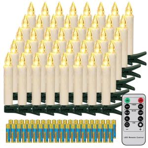 40 LED Kerstboom Kaarsen Draadloos met Afstandsbediening Timer Flikkeren Dimbaar Warmwit Kerstverlichting Kerstdecoratie, Kerstkaarsen Buiten Waterdicht（met 40 batterijen）
