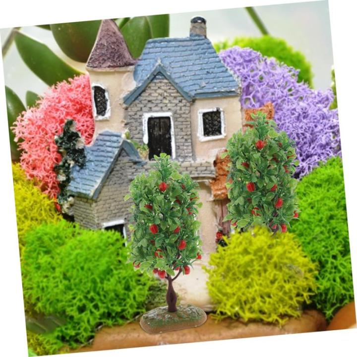 2 Sätze Obstbaum-Modell Baumförmiges Dekor Obstbaumspielzeug Architektur Gefälschte Bäume Simulationsbaumverzierungen Mini- Sandkasten-miniaturen Green Plastik 2 Stück * 2