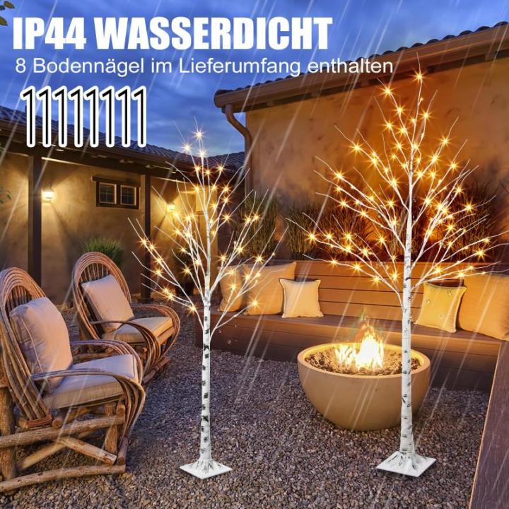 Kerstboomtakset van 1,5 m, 1,5 m, berkenboom met warme witte leds, timer, netvoeding, met waterdichte adapter voor buiten en binnen, kerstdecoraties