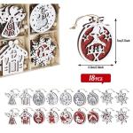 18er Christbaumschmuck aus Holz,Weihnachtsbaumschmuck Deko Holz 9 Designs Weihnachtsbaum Anhänger mit Hanfseilen und Beweglichen Holzperlen,Holzanhänger zum Basteln Rentier Weihn