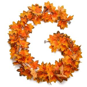 Set van 2 kunstherfstslingers esdoornblad herfstbladeren Thanksgiving woondecoratie indoor outdoor decoratie voor tuin bruiloft open haard party, oogstfeest, herfstdecoratie, 170 c