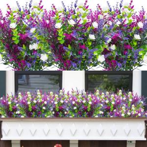 6Pcs Outdoor UV Bestand Planten Plastic Faux Bloemen Planten Indoor Outdoor Groen Struiken Voor Opknoping Planter Tuin Venster Doos Thuis Bruiloft Decor