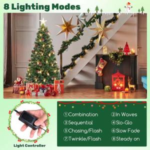 Künstlicher Weihnachtsbaum aus PVC, Weihnachtsbaum mit 8 Beleuchtungsmodi, LED-Lichtern, Zweigspitzen, Kiefernnadeln, Tannenzapfen, roten Beeren und Lampen (45 x 180 cm (Durchmess
