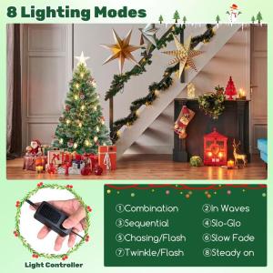 Künstlicher Weihnachtsbaum aus PVC, Weihnachtsbaum mit 8 Beleuchtungsmodi, LED-Lichtern, Zweigspitzen, Kiefernnadeln, Tannenzapfen, roten Beeren und Lampen (40 x 150 cm (Durchmess