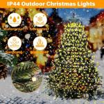 Lichtsnoer voor kerstboom, 16 strengen, 2 m, 400 leds, kerstboomverlichting met ring, lichtketting, IP44 waterdicht, timer, 8 modi, kerstboomverlichting voor kerstdecoratie buiten 
